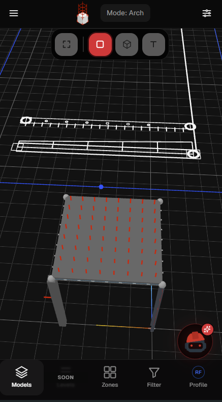 StructArk in a mobile browser showing a model in Arch mode
